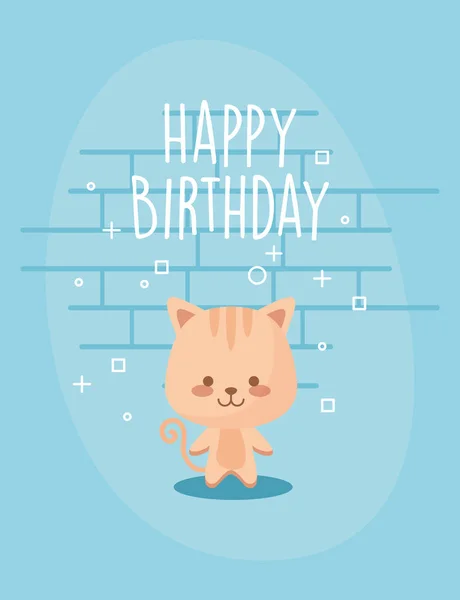 Desenho animado gato e feliz aniversário vetor design —  Vetores de Stock