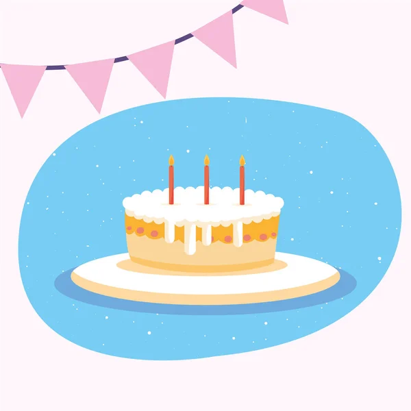 生日快乐蛋糕和横幅标语矢量设计 — 图库矢量图片