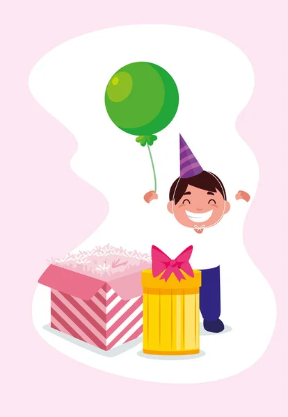 Boy cartoon with happy birthday gifts vector design — Stock Vector