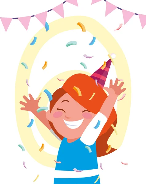 Desenho animado menina com feliz aniversário chapéu vetor design — Vetor de Stock