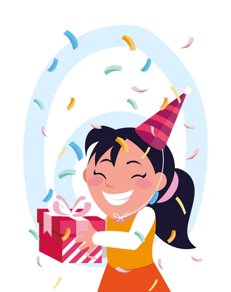 Girl cartoon with happy birthday gift vector design — Stock Vector