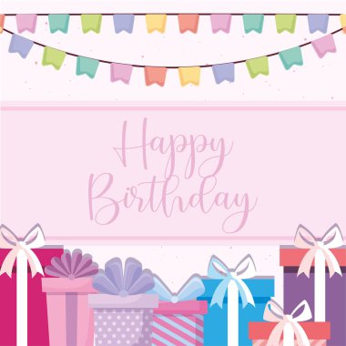 Mutlu yıllar, papyonlar ve flamalı vektör tasarımı