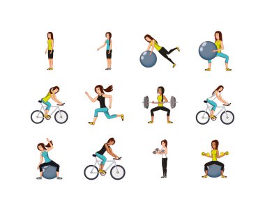 Ayrı kadınlar spor seti vektör tasarımı yapıyor.