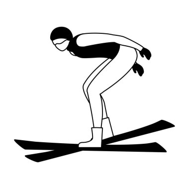 Beyaz arka planda kışın spor yapan bir adam.