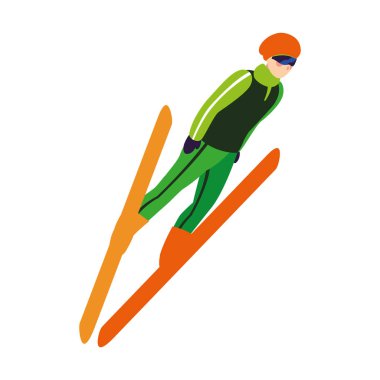 Beyaz arka planda kışın spor yapan bir adam.