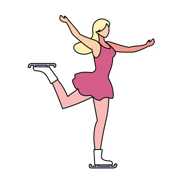 Donna che pratica pattinaggio artistico su sfondo bianco — Vettoriale Stock