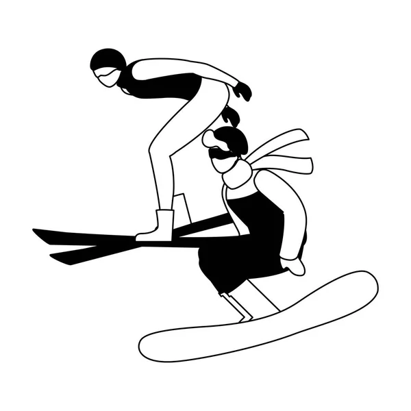 Мужчины занимаются спортом экстремальная зима на белом фоне — стоковый вектор
