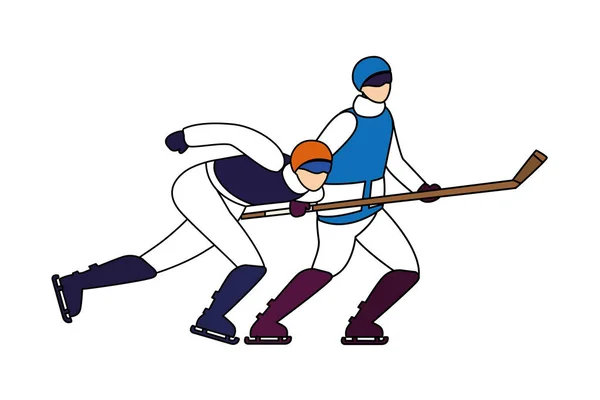 Мужчины играют в хоккей на белом фоне — стоковый вектор