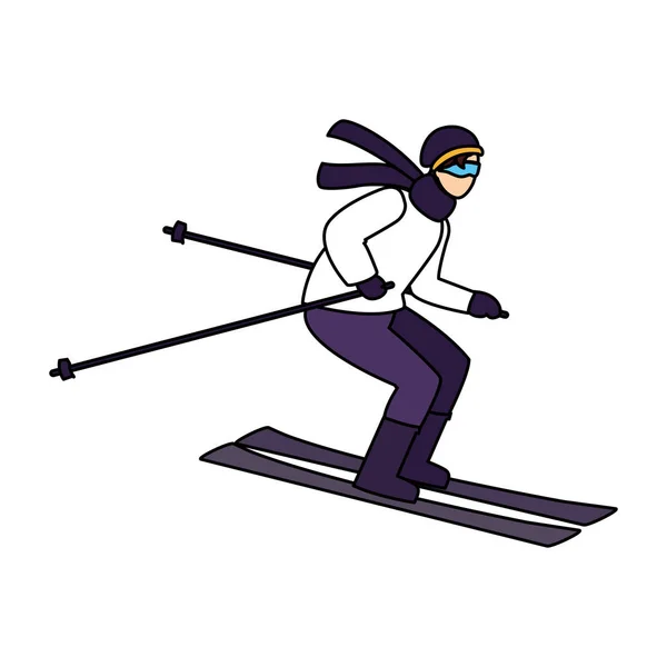 白い背景で極端な冬のスポーツを練習する男 — ストックベクタ