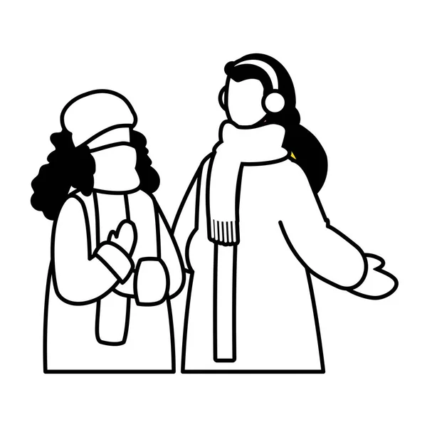 सफेद पृष्ठभूमि पर शीतकालीन कपड़े वाली महिलाओं — स्टॉक वेक्टर