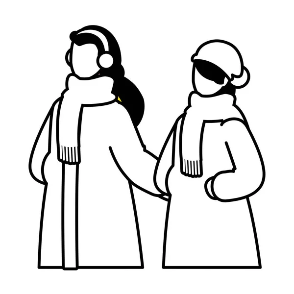 Mujeres con ropa de invierno sobre fondo blanco — Vector de stock