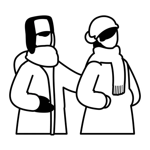 Par personer med vinterkläder på vit bakgrund — Stock vektor