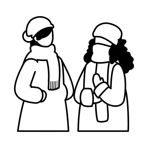 Mujeres con ropa de invierno sobre fondo blanco — Archivo Imágenes Vectoriales