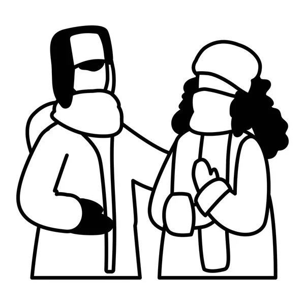 Couple of people with winter clothes on white background — Stock Vector