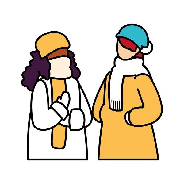 Mujeres con ropa de invierno sobre fondo blanco — Vector de stock