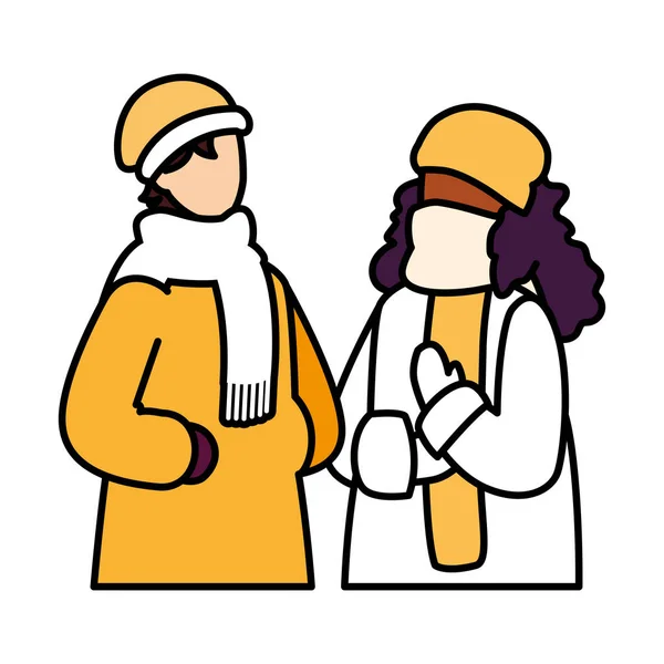 Paar mensen met winterkleding op witte achtergrond — Stockvector