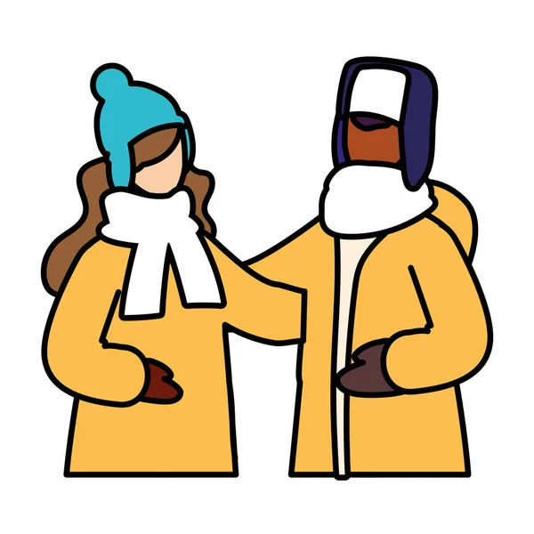 Couple of people with winter clothes on white background — Stock Vector