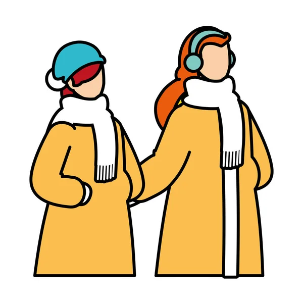 Mujeres con ropa de invierno sobre fondo blanco — Vector de stock