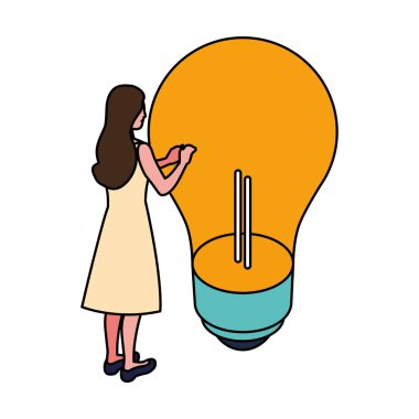 Beyaz arka planda ampulü olan iş kadını