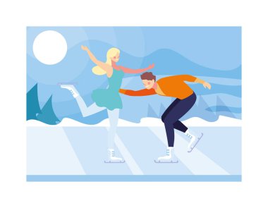 Birkaç kişi artistik patinaj ve buz sporu yapıyor.