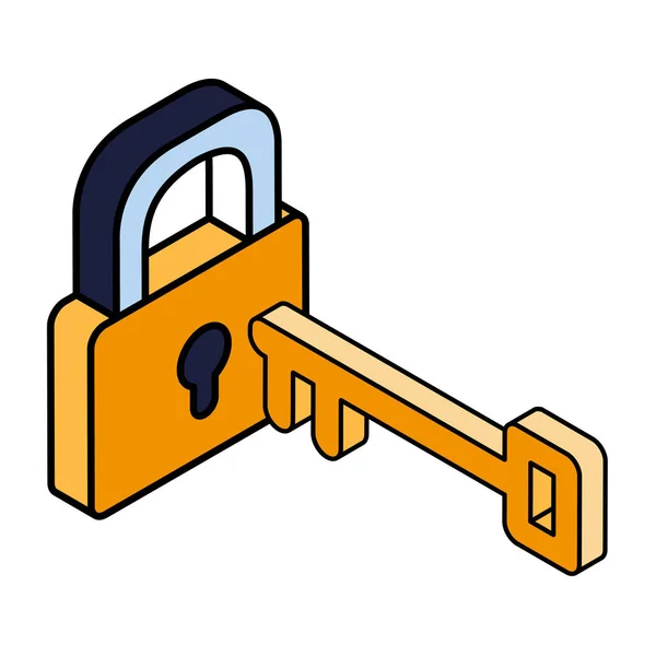 Security padlock with key on white background — Stock Vector