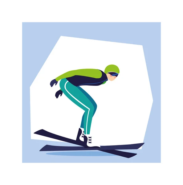 Uomo con sci di montagna, sport invernali — Vettoriale Stock