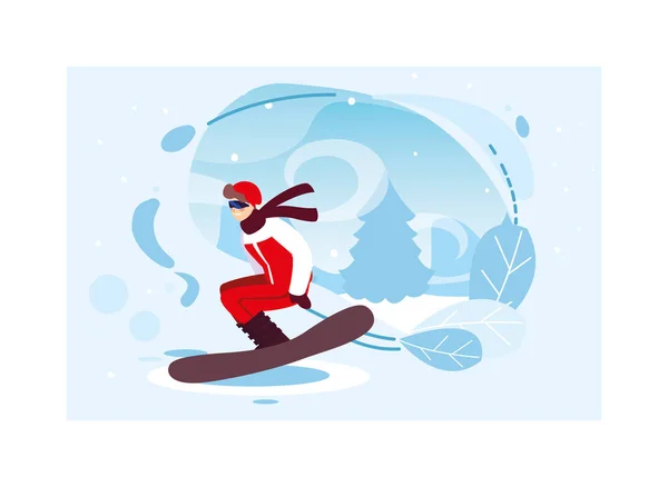Сноубордист в зимнем пейзаже — стоковый вектор
