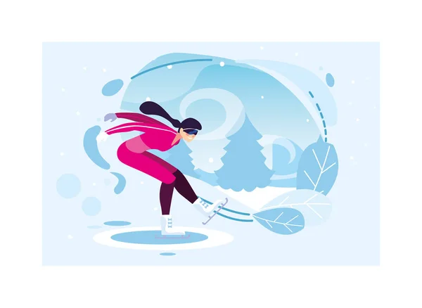 Patinoire femme dans le paysage de l'hiver — Image vectorielle