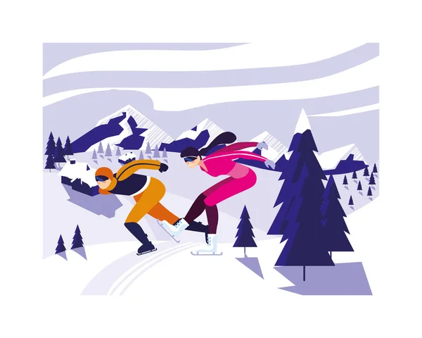 Paar übt sich im Eisschnelllauf — Stockvektor