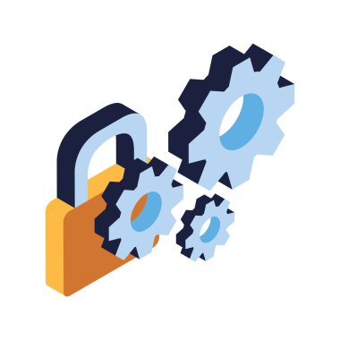 Beyaz arka planda dişli çarklı güvenlik kilidi