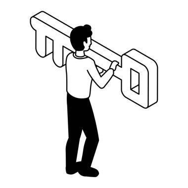 Beyaz arkaplanda anahtarı olan iş adamı