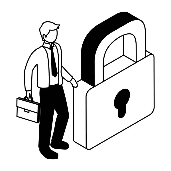 Homme d'affaires avec cadenas sur fond blanc — Image vectorielle
