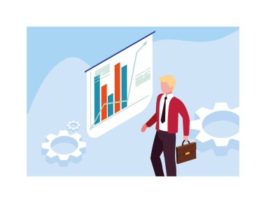 Önünde grafikleri olan bir adam, iş çalışma süreci