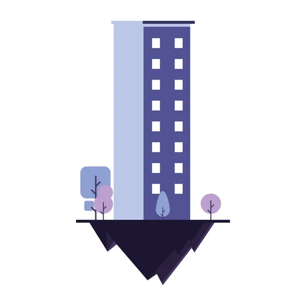 Appartementen- en kantoorgebouw, stedelijk landschap over terrein — Stockvector