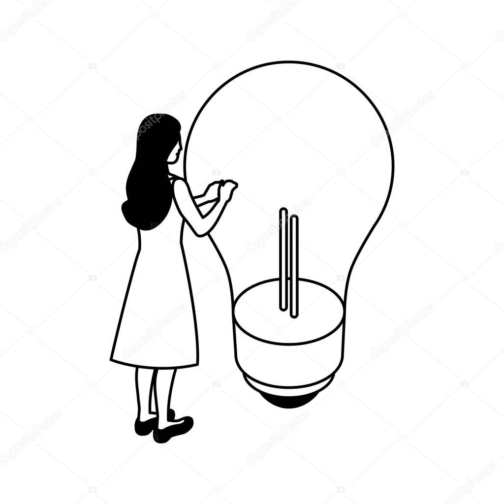 businesswoman with light bulb on white background