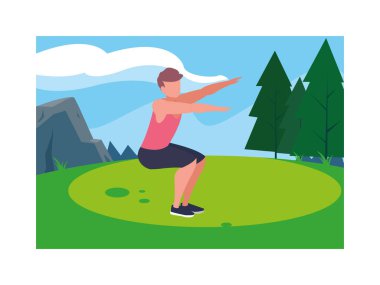 Adam arka planda egzersiz yapıyor.