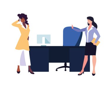 İş yerindeki iş kadınları beyaz arka planda