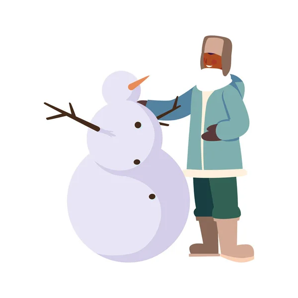Man with snowman on white background — Stock Vector