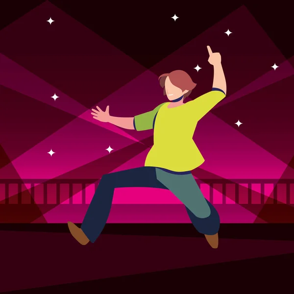 Young man dancing in nightclub — Stock Vector