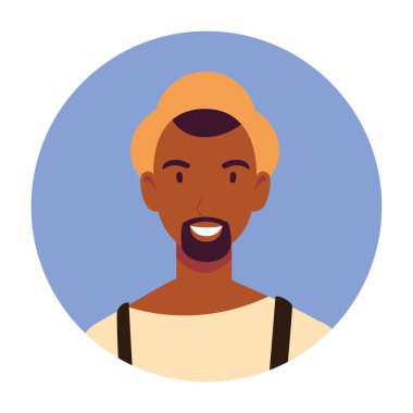 Genç adam mavi arka plan çemberinde