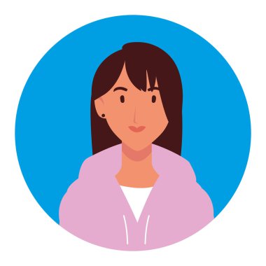 Mavi arka plan çemberindeki genç kadın