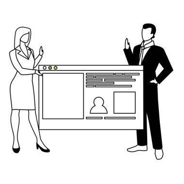 İş yerinde sunum yapan birkaç kişi var.