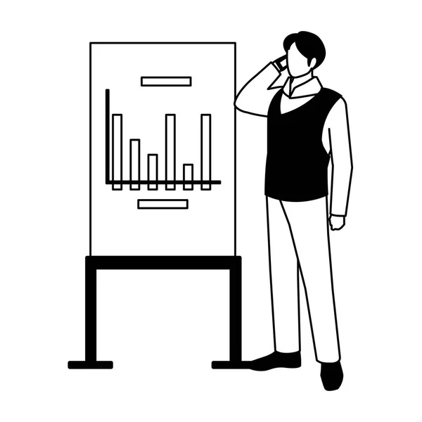 白い背景のグラフで立っているビジネスマンは — ストックベクタ