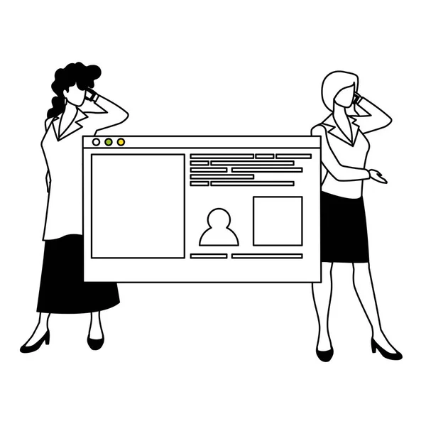 Mulheres de negócios no escritório de trabalho fazendo apresentação — Vetor de Stock