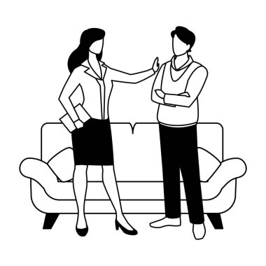 Oturma odasındaki çift beyaz arka planda.