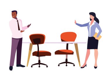 Çalışma odasındaki çift beyaz arka planda.