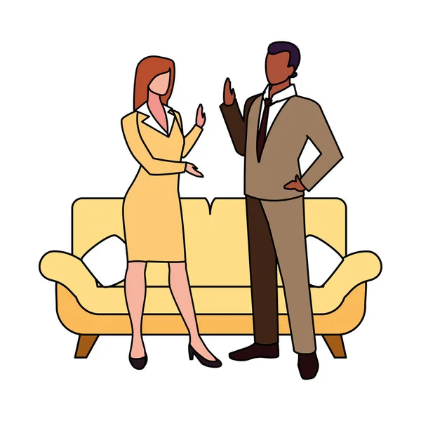 Couple dans le salon sur fond blanc — Image vectorielle