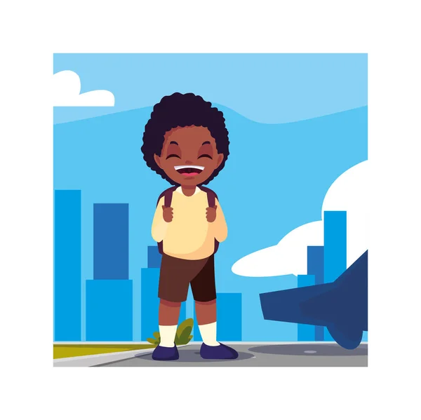 Étudiant garçon avec valise scolaire, retour à l'école — Image vectorielle