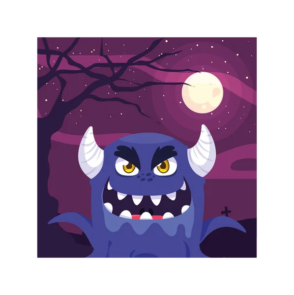 Monstruo aterrador en la noche de Halloween, monstruo enojado — Vector de stock