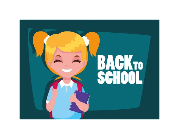 Schülerin mit dem Rücken zur Schule, zurück zur Schule — Stockvektor